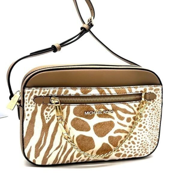 Michael Kors Handbags - Michael Kors Large EW Zip Chain Crossbody Bag Tan/White